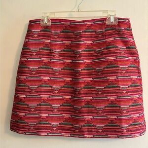 LOFT Pink and Green Patterned, Lined Mini Skirt